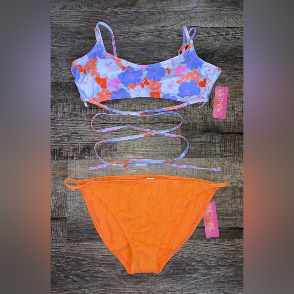 NEW WITH TAGS Floral Bikini Set with Orange Bottoms